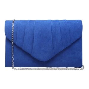 Women's Evening Bag Pleated Envelope Clutch Royal Blue Silver Chain